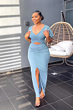 WHOLESALE |  Pitted Fabric Front Split Skirt Set