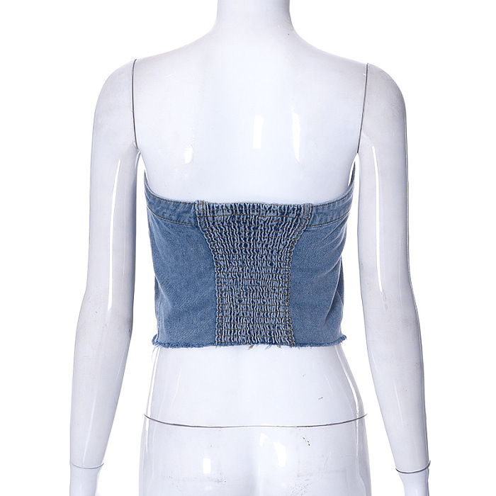 WHOLESALE | Denim Button Up Elastic Back Top