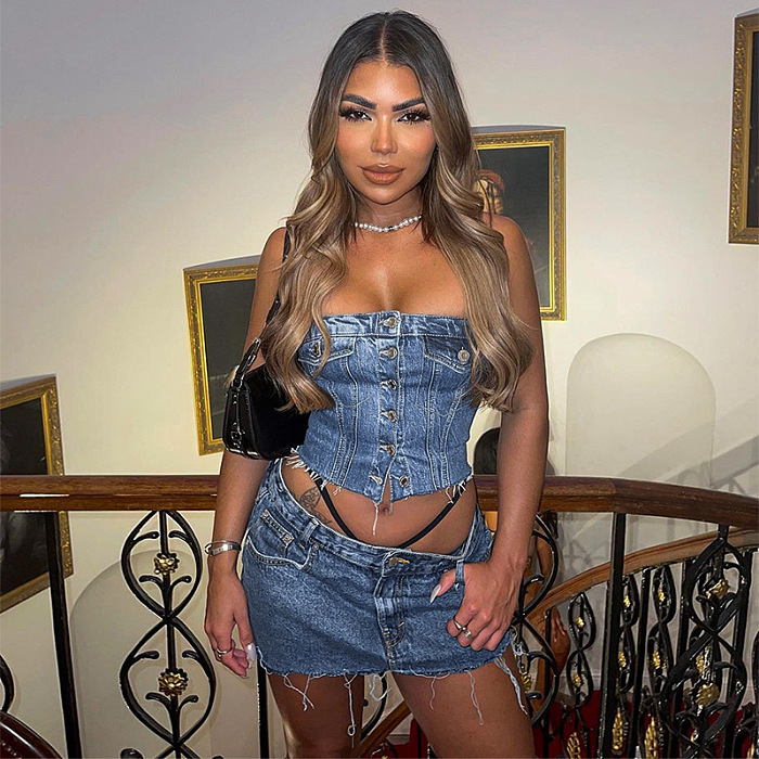 WHOLESALE | Denim Button Up Elastic Back Top