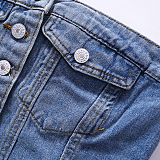 WHOLESALE | Denim Button Up Elastic Back Top