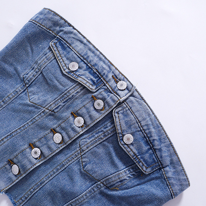 WHOLESALE | Denim Button Up Elastic Back Top