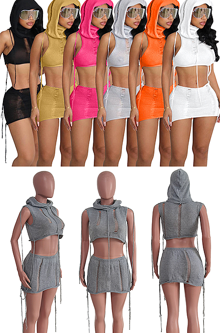 WHOLESALE | Knitted  Hoodie Shorts Set