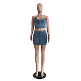 WHOLESALE | Denim Bra Top Skirt Set