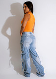 SUPER WHOLESALE |  Distress Pockets Loose Jeans