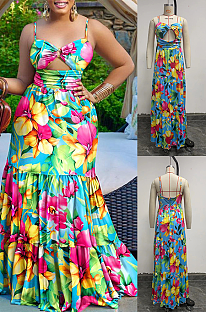 WHOLESALE |  Floral Printed Open Back Flare Dress