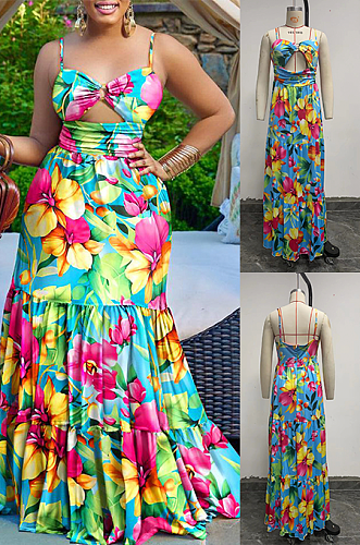 WHOLESALE |  Floral Printed Open Back Flare Dress