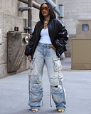 SUPER WHOLESALE |  Distress Pockets Loose Jeans
