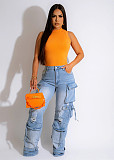SUPER WHOLESALE |  Distress Pockets Loose Jeans