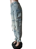 SUPER WHOLESALE |  Distress Pockets Loose Jeans