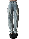 SUPER WHOLESALE |  Distress Pockets Loose Jeans
