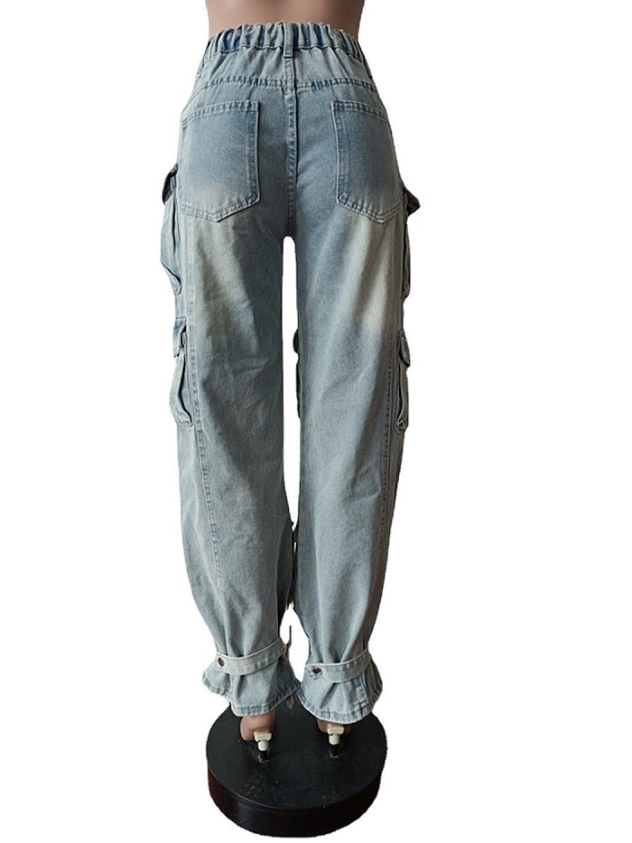 SUPER WHOLESALE |  Distress Pockets Loose Jeans