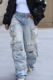 SUPER WHOLESALE |  Distress Pockets Loose Jeans