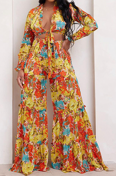WHOLESALE |  Floral Printed Loose Pants Set