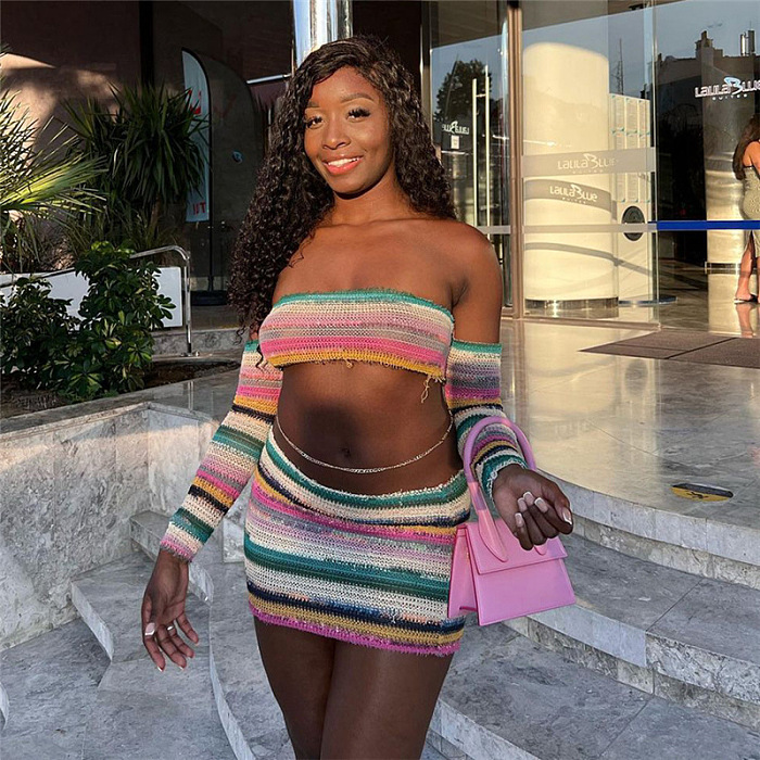 WHOLESALE | Knitted Rainbow Bra Skirt Set