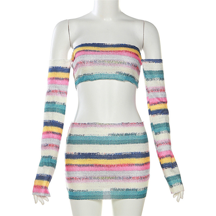 WHOLESALE | Knitted Rainbow Bra Skirt Set