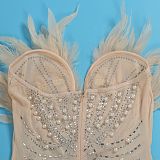 WHOLESALE | Back Zip Up Feather Deco Fake Pearl Dress