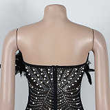 WHOLESALE | Back Zip Up Feather Deco Fake Pearl Dress