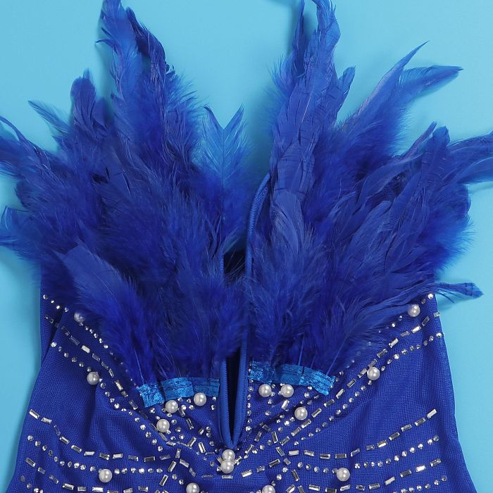 WHOLESALE | Back Zip Up Feather Deco Fake Pearl Dress