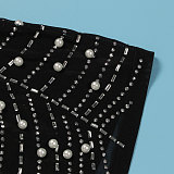 WHOLESALE | Back Zip Up Feather Deco Fake Pearl Dress