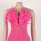 WHOLESALE | Back Zip Up Feather Deco Fake Pearl Dress