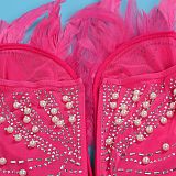 WHOLESALE | Back Zip Up Feather Deco Fake Pearl Dress