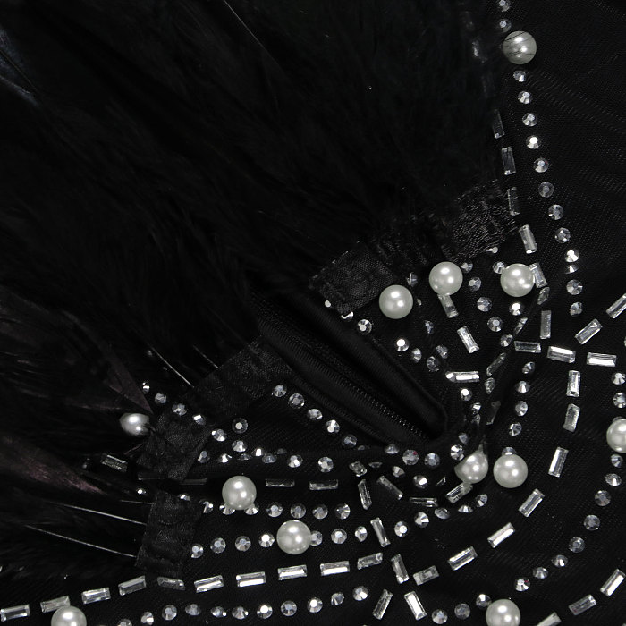 WHOLESALE | Back Zip Up Feather Deco Fake Pearl Dress