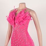 WHOLESALE | Back Zip Up Feather Deco Fake Pearl Dress