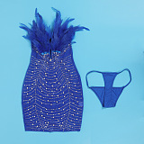 WHOLESALE | Back Zip Up Feather Deco Fake Pearl Dress