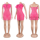 WHOLESALE | Back Zip Up Feather Deco Fake Pearl Dress