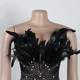 WHOLESALE | Back Zip Up Feather Deco Fake Pearl Dress