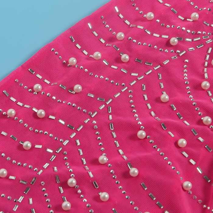 WHOLESALE | Back Zip Up Feather Deco Fake Pearl Dress