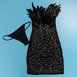 WHOLESALE | Back Zip Up Feather Deco Fake Pearl Dress