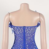 WHOLESALE | Back Zip Up Feather Deco Fake Pearl Dress