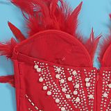 WHOLESALE | Back Zip Up Feather Deco Fake Pearl Dress