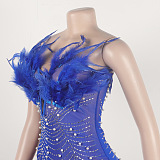 WHOLESALE | Back Zip Up Feather Deco Fake Pearl Dress