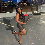 WHOLESALE | Back Zip Up Feather Deco Fake Pearl Dress