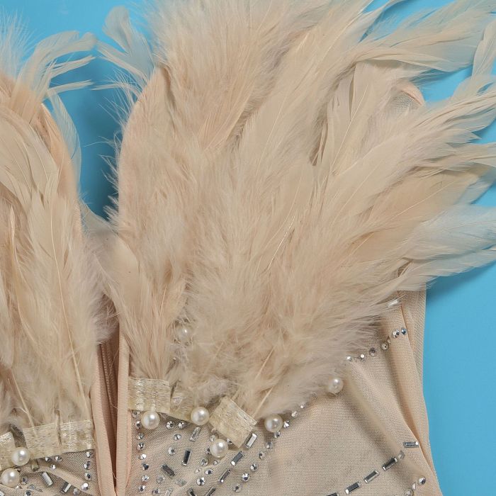 WHOLESALE | Back Zip Up Feather Deco Fake Pearl Dress