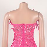 WHOLESALE | Back Zip Up Feather Deco Fake Pearl Dress