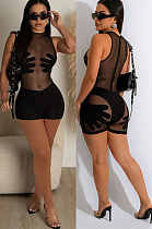 WHOLESALE | Chiffon See-through Back Zip Up Romper