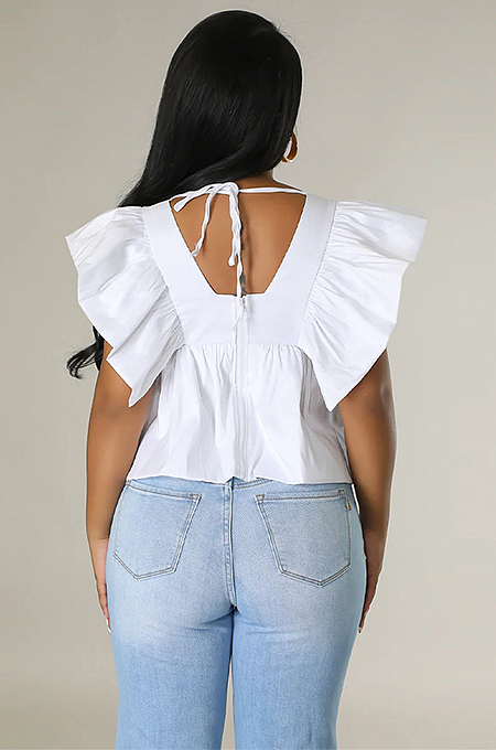 WHOLESALE | V Neck Flare Shoulder Top