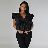 WHOLESALE | V Neck Flare Shoulder Top