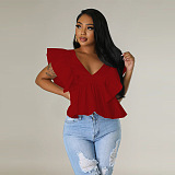 WHOLESALE | V Neck Flare Shoulder Top