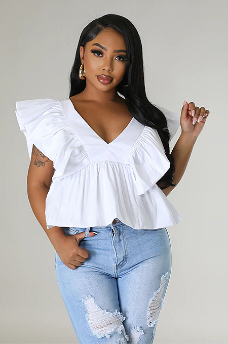 WHOLESALE | V Neck Flare Shoulder Top
