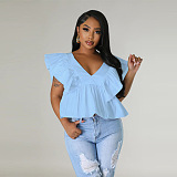 WHOLESALE | V Neck Flare Shoulder Top