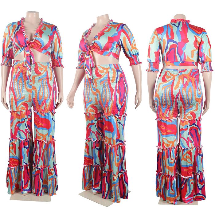 WHOLESALE | Floral Printed Loose Plus Size Pants Set