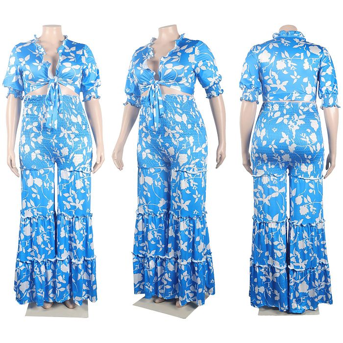 WHOLESALE | Floral Printed Loose Plus Size Pants Set