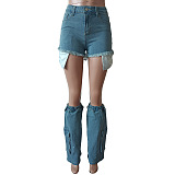 WHOLESALE |  Denim Shorts Boot Cover Blue