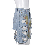 WHOLESALE |  Distress Strap Denim Shorts
