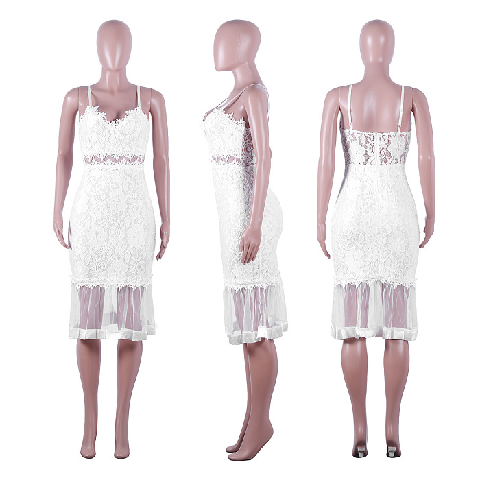 WHOLESALE | Lace See-through Maxi Dress in White