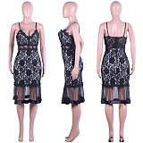 WHOLESALE | Lace See-through Maxi Dress in Black